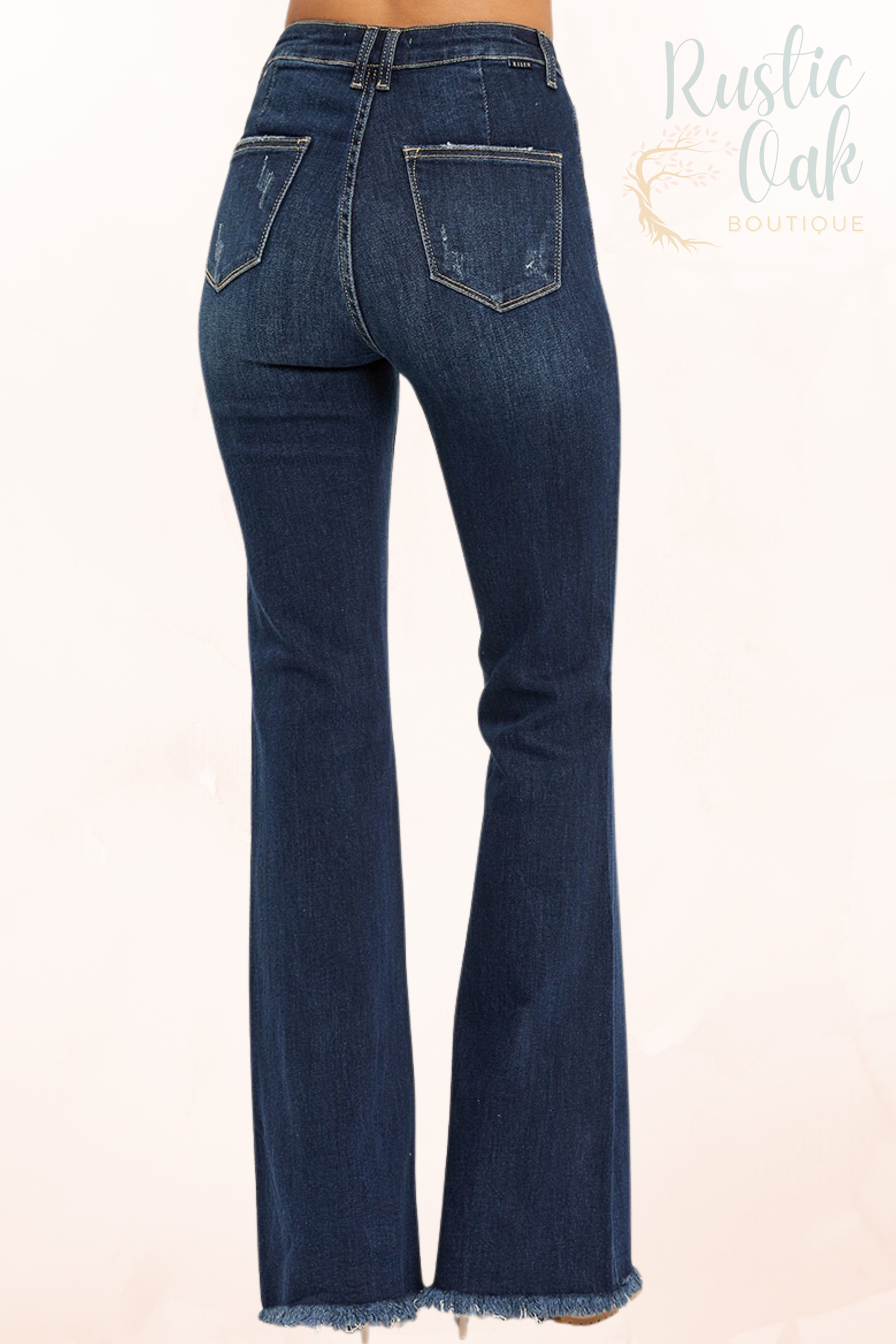 High Rise Vintage Frayed Hem Flare Jeans