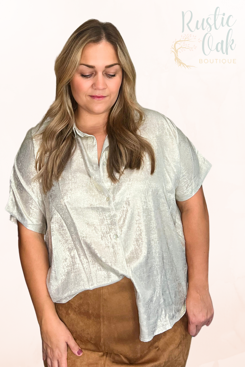 Maple Button Down Metallic Woven Blouse