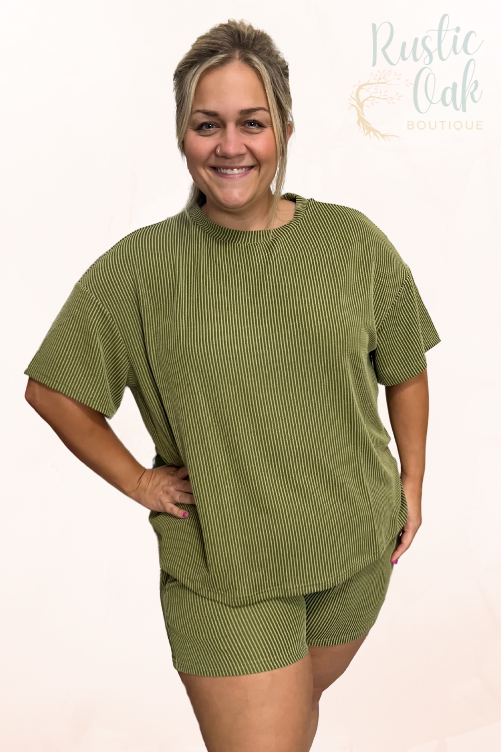 Ribbed Textured Loose Fit Tee & Shorts Set