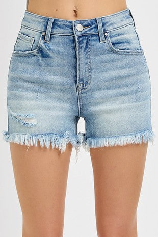High Rise Light Frayed Shorts