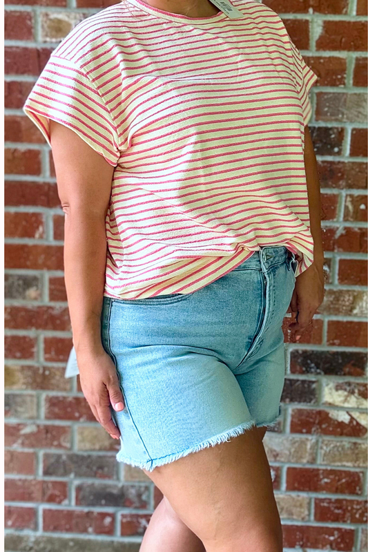 Plus Tummy Control High Rise Fray Hem Shorts