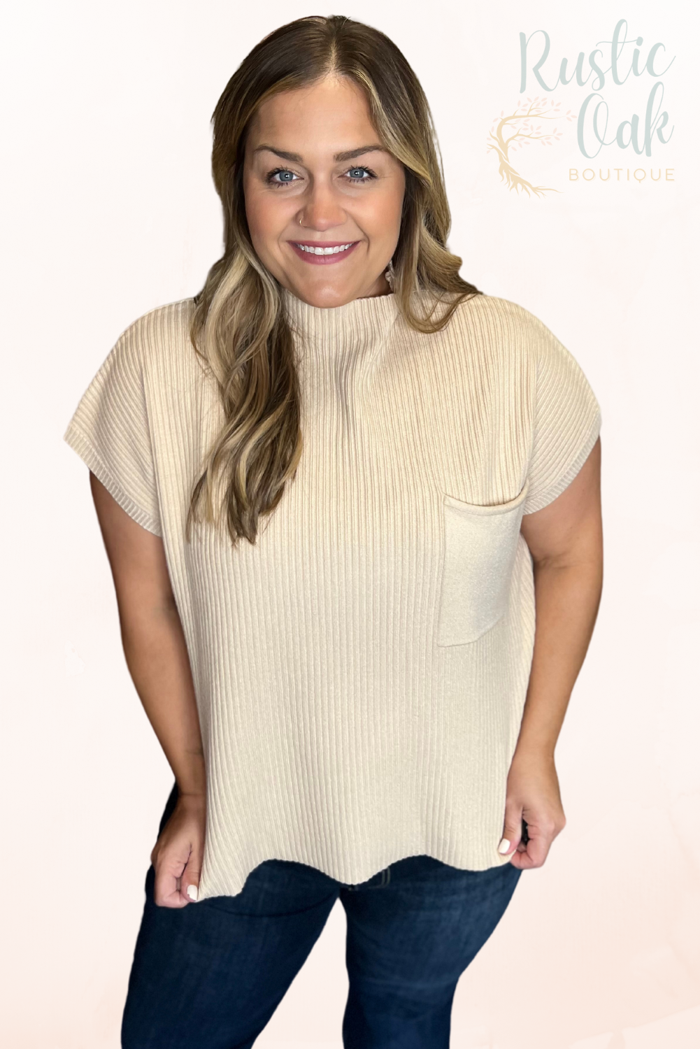 Ribbed Knit Short Sleeve Sweater