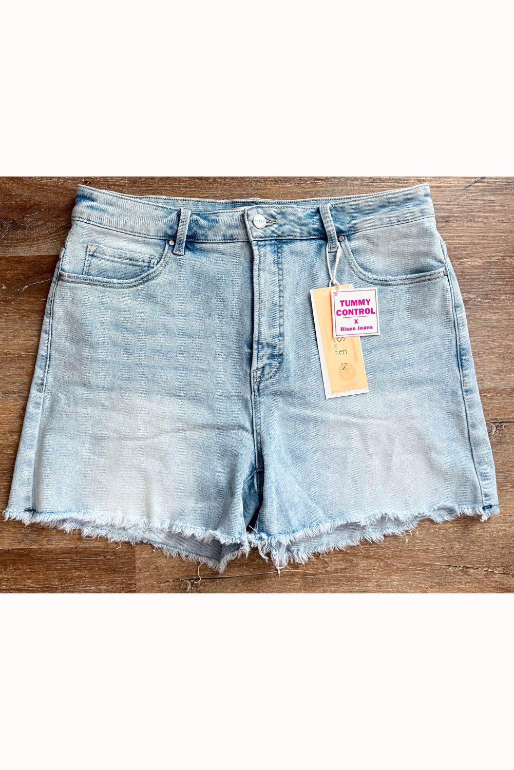 Plus Tummy Control High Rise Fray Hem Shorts