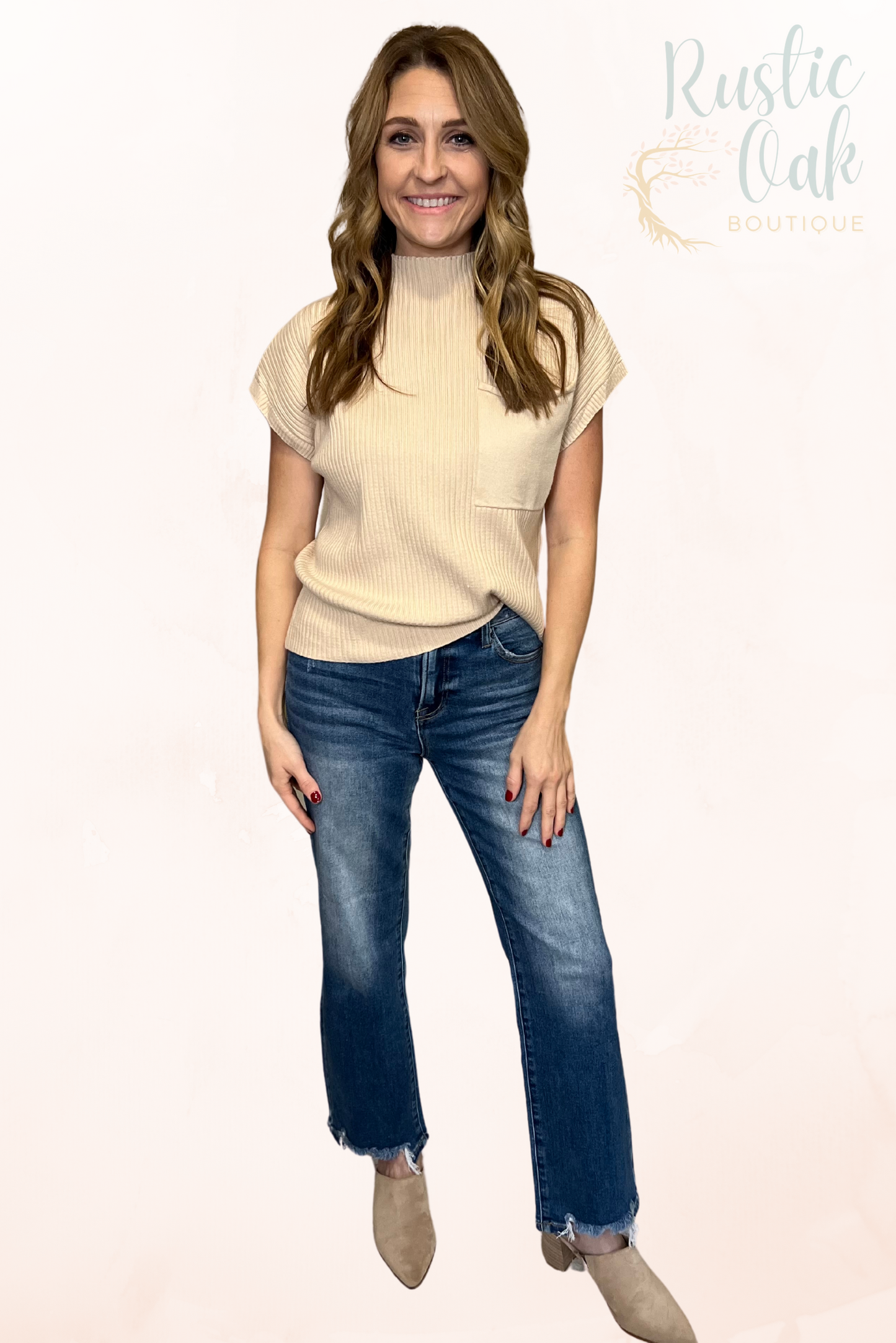 Ribbed Knit Short Sleeve Sweater