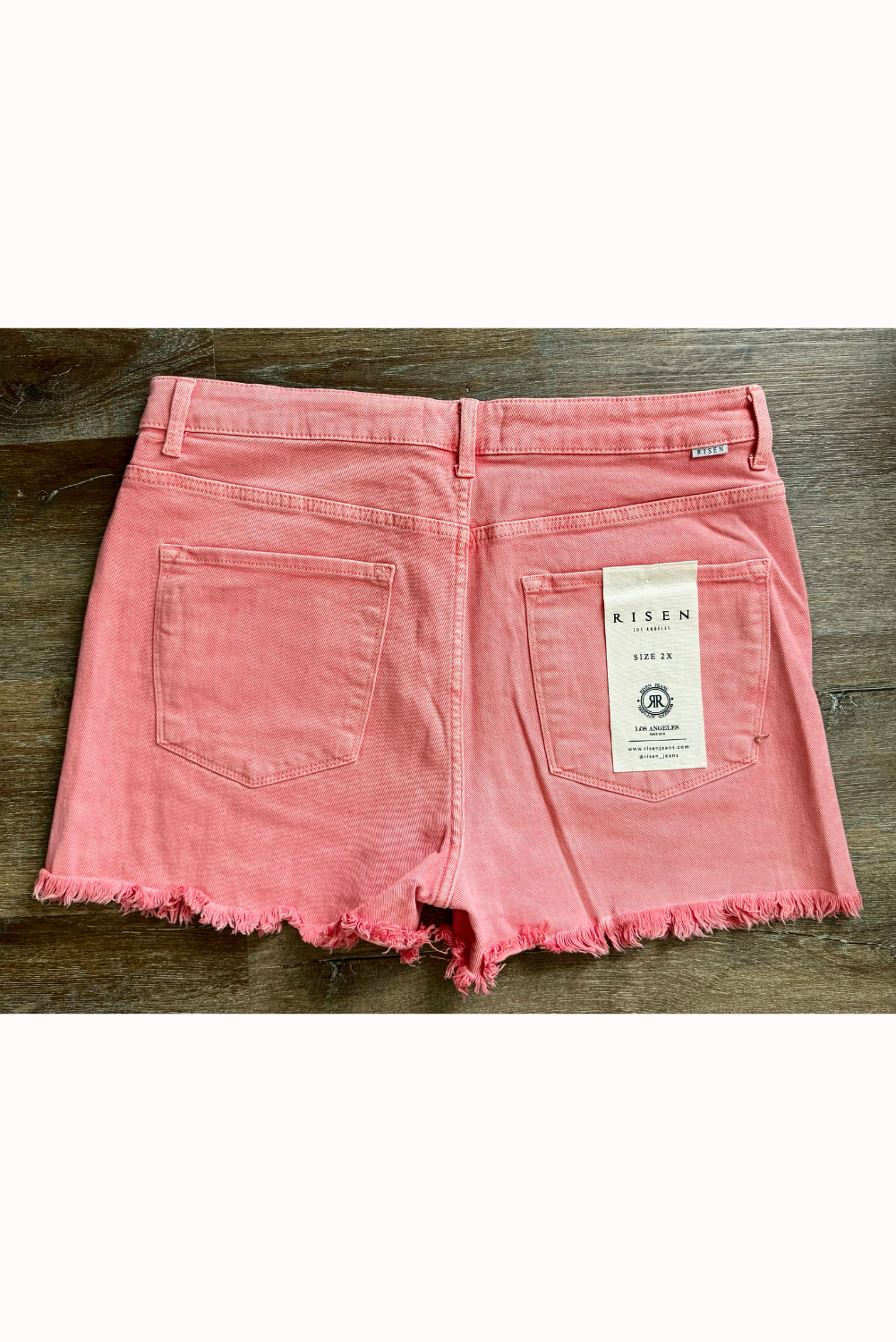 High Rise Fray Hem Shorts - Coral