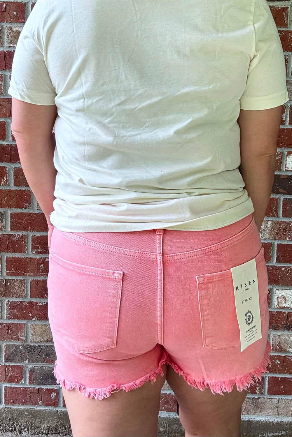 High Rise Fray Hem Shorts - Coral