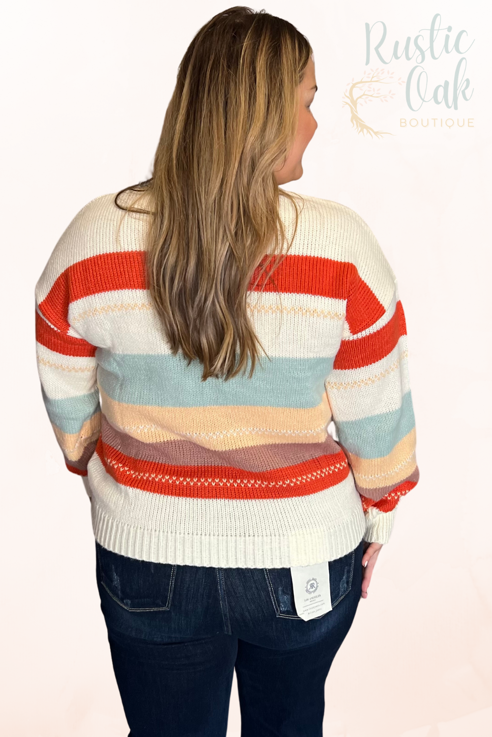 Crew Neck Striped Color Block Sweater
