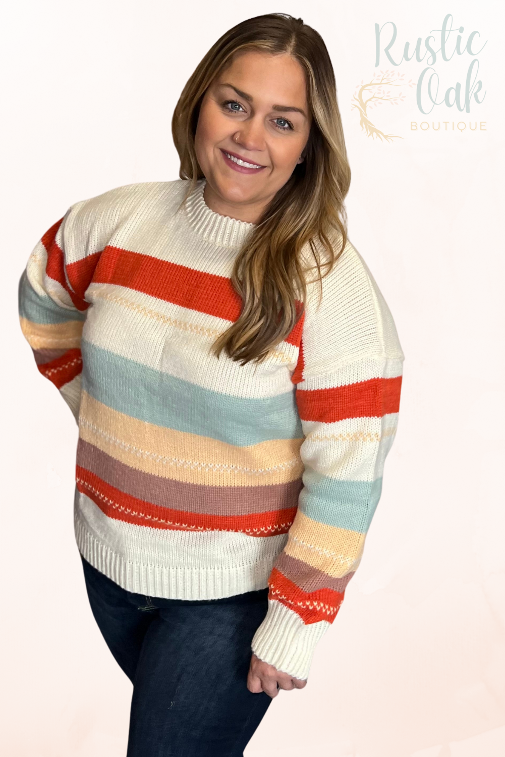Crew Neck Striped Color Block Sweater