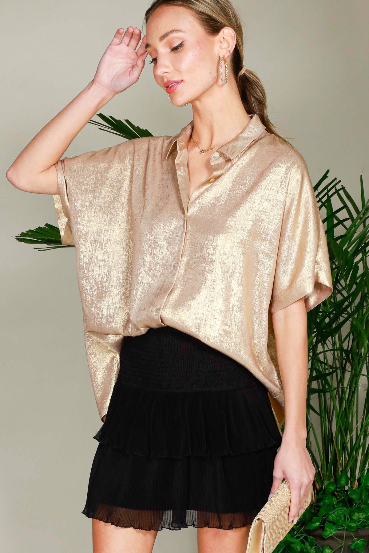 Shimmer & Shine Metallic Button-Down