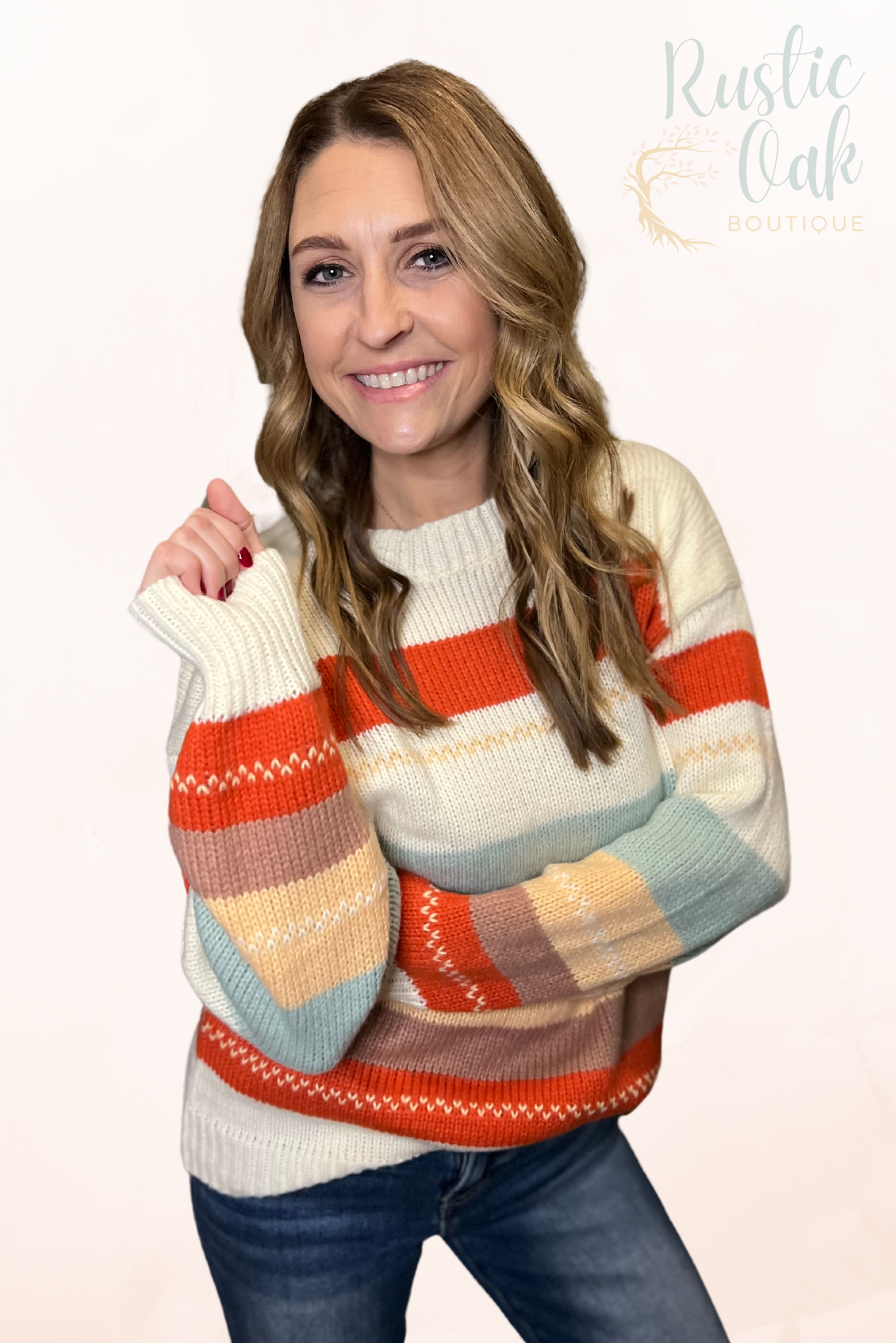 Crew Neck Striped Color Block Sweater
