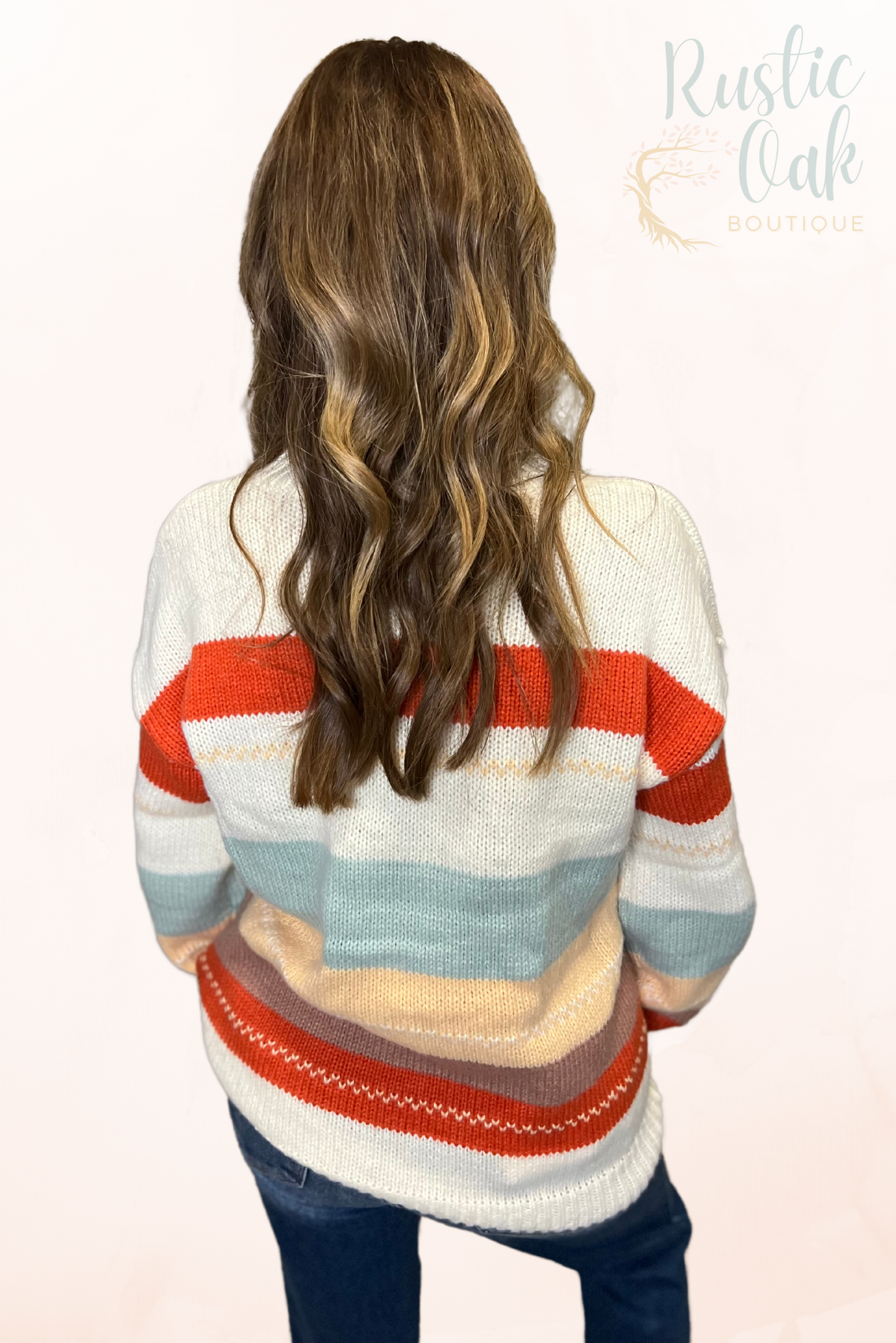 Crew Neck Striped Color Block Sweater