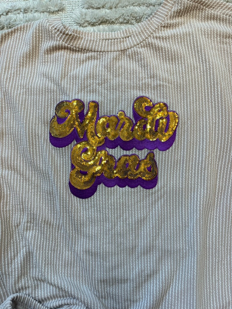 Sequin Mardi Gras Print Corded Long Sleeve Top and Shorts Set