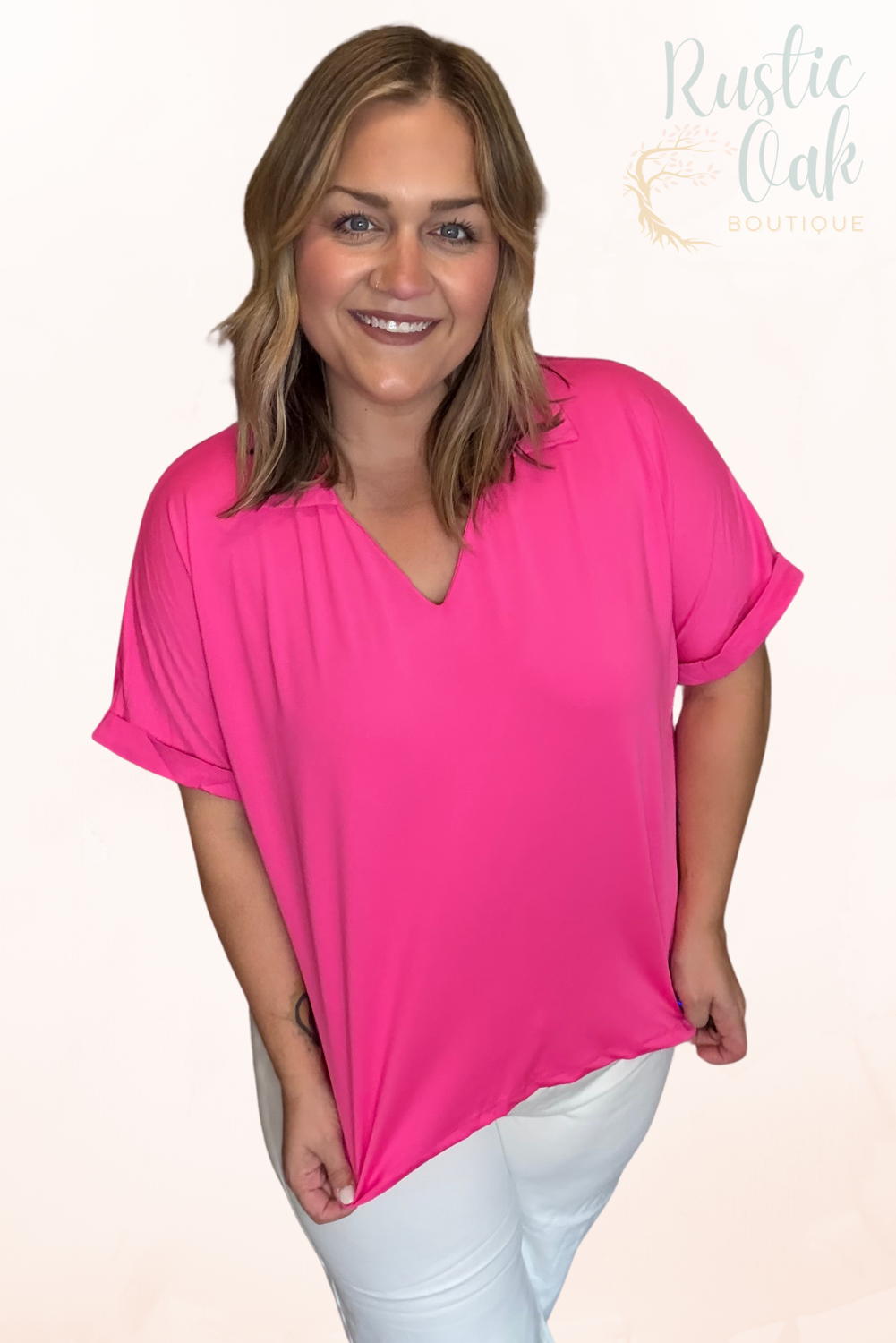 Cara Collared Top - Pink & Sea Green