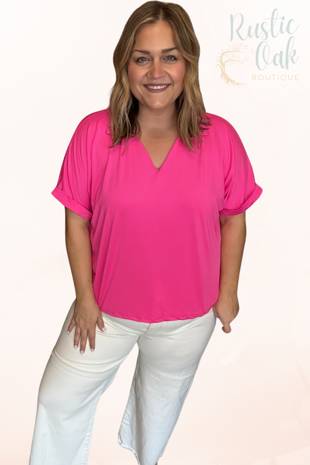 Cara Collared Top - Pink & Sea Green
