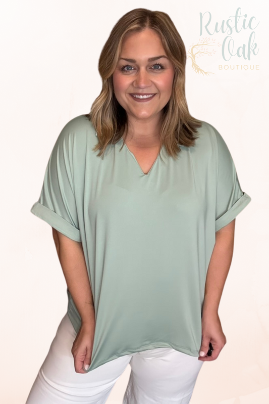 Cara Collared Top - Pink & Sea Green