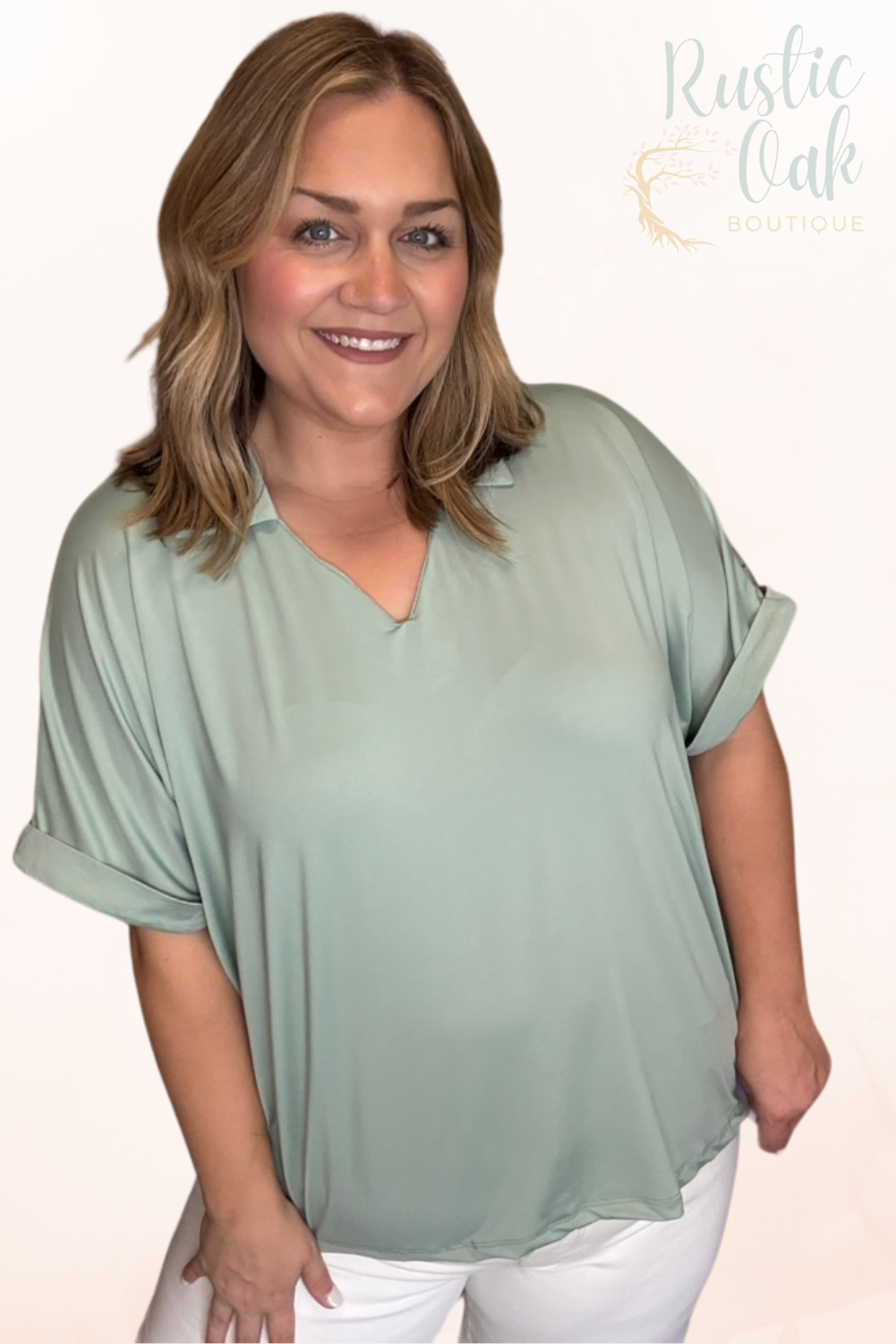 Cara Collared Top - Pink & Sea Green