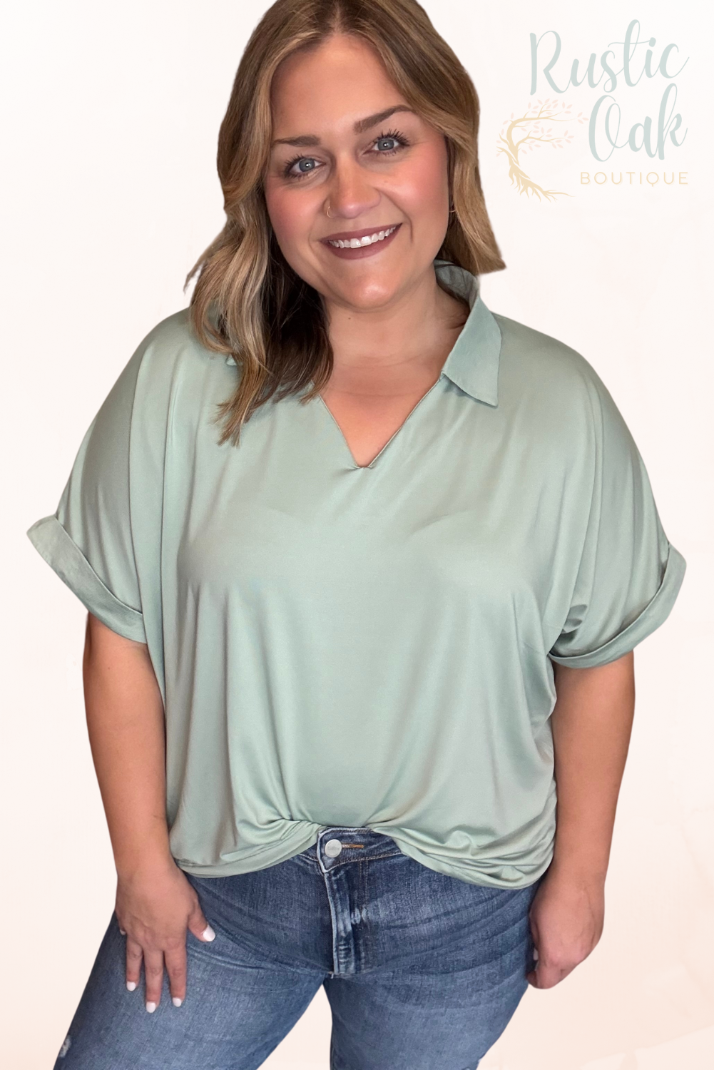 Cara Collared Top - Pink & Sea Green