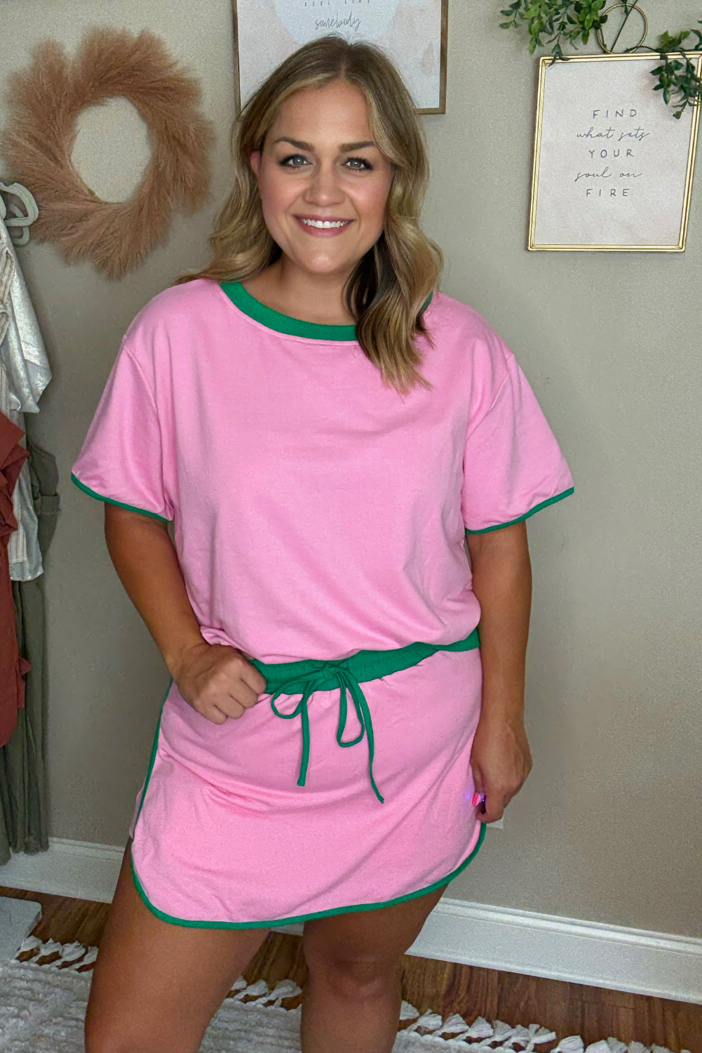 Plus Size Drop Shoulder Tee and Skort Set
