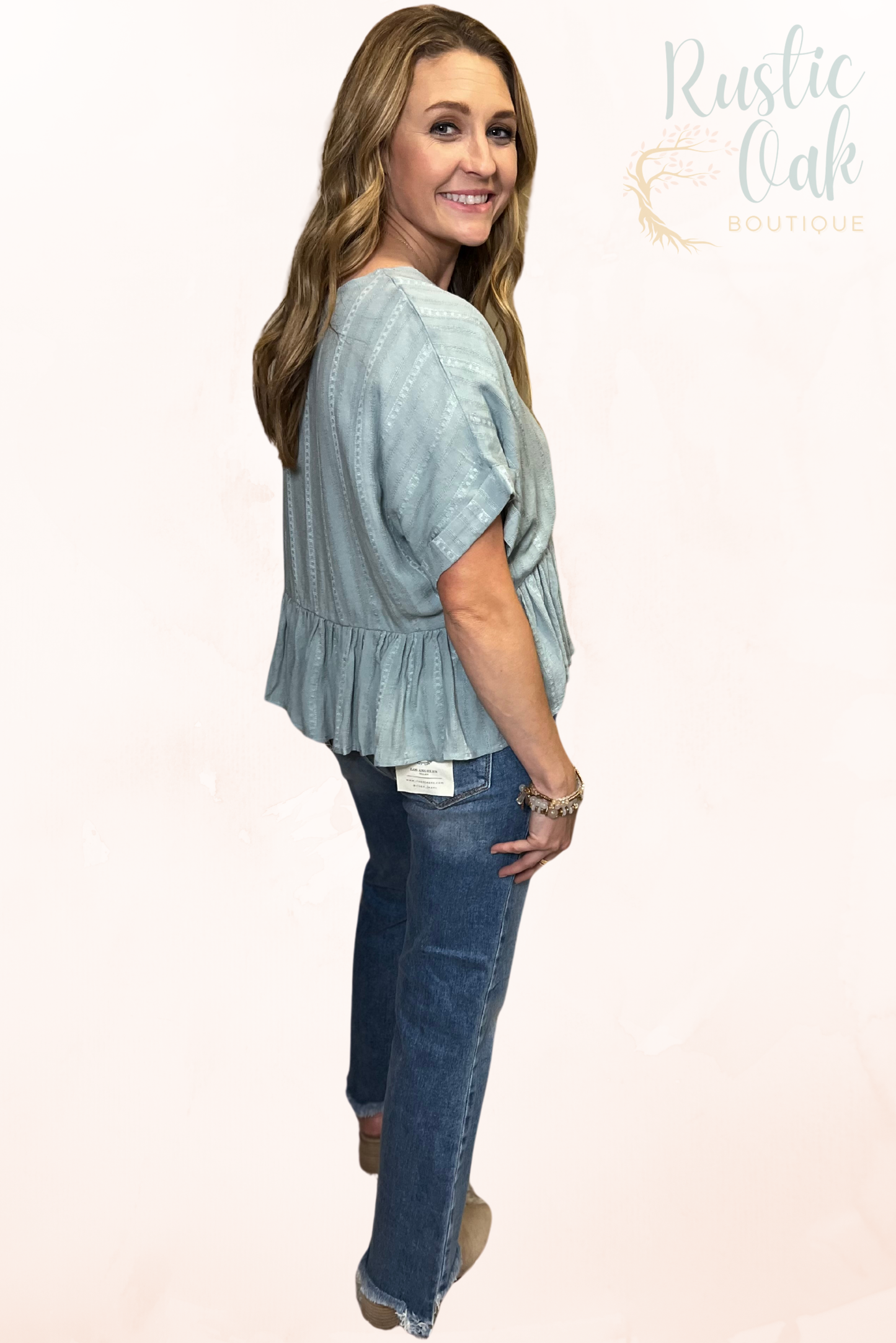 Peplum Round Neck Blouse - Sage