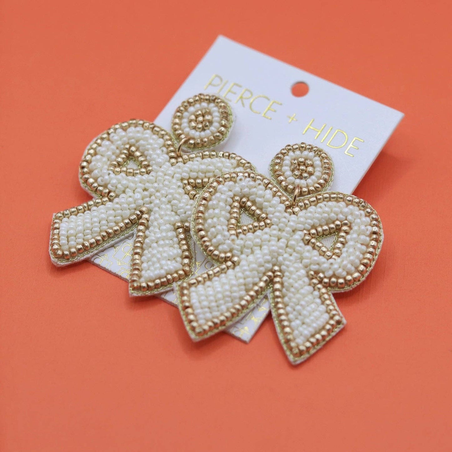 Cream Bow Drop Earrings