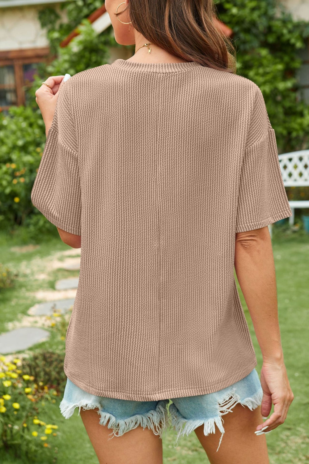 Round Neck Half Sleeve T-Shirt-Khaki