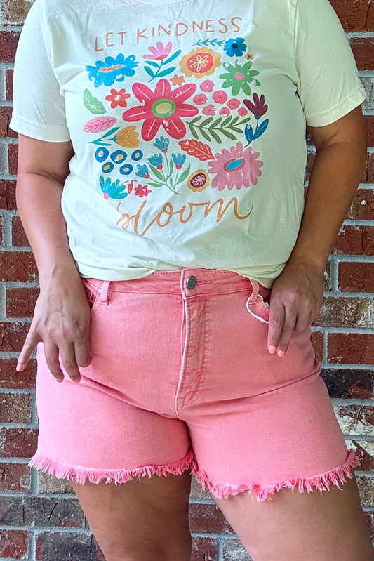 High Rise Fray Hem Shorts - Coral