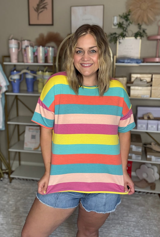 Casual Multicolor Striped Tee
