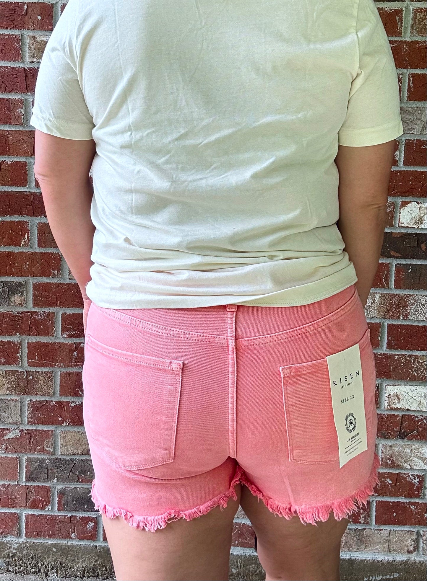 High Rise Fray Hem Shorts - Coral