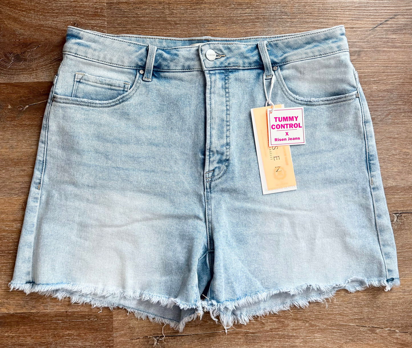 Plus Tummy Control High Rise Fray Hem Shorts