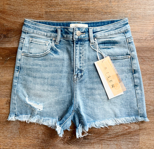 High Rise Light Frayed Shorts
