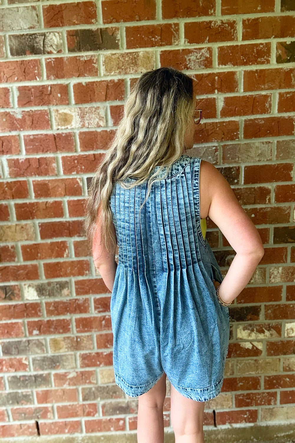 Front V Neck Sleeveless Denim Romper - Medium Wash