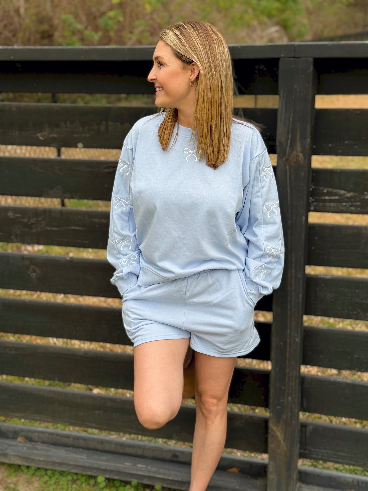 Bow-Embroidered Sweater & Shorts Set