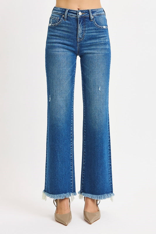 Risen Tummy Control Mid-Rise Frayed Jeans