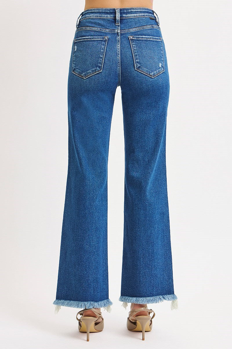 Risen Tummy Control Mid-Rise Frayed Jeans