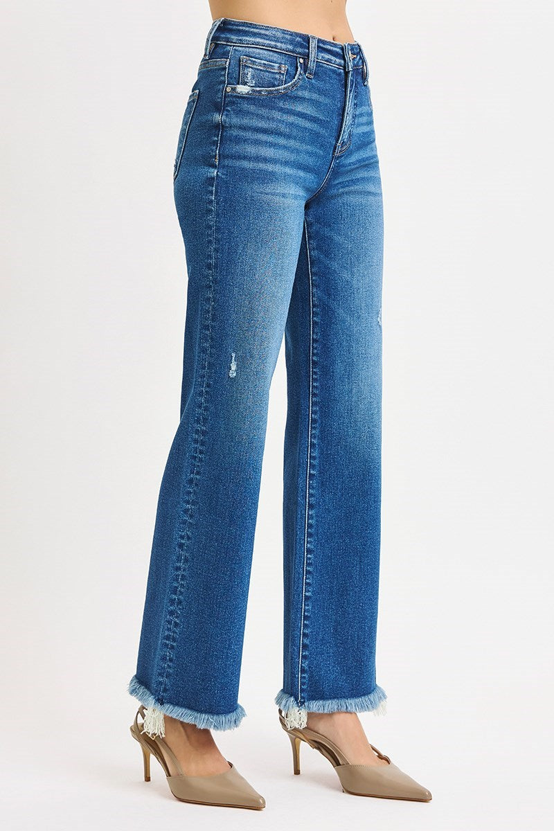 Risen Tummy Control Mid-Rise Frayed Jeans