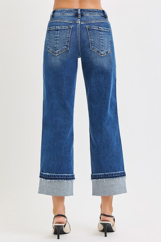 Risen Mid-Rise Ankle Cuffed Hem Jeans