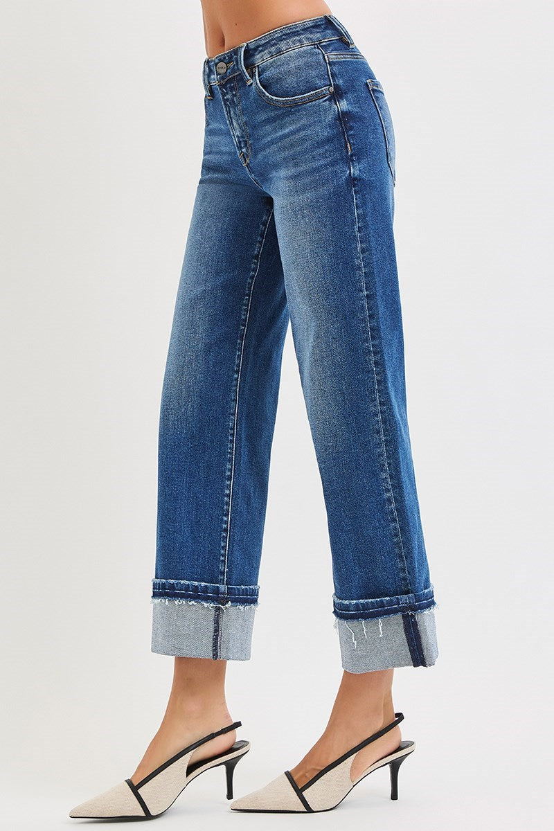 Risen Mid-Rise Ankle Cuffed Hem Jeans