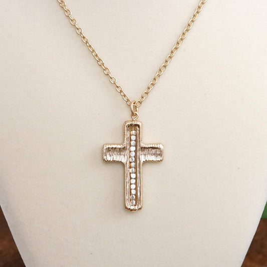 Textured Cross Pendant Chain Necklace