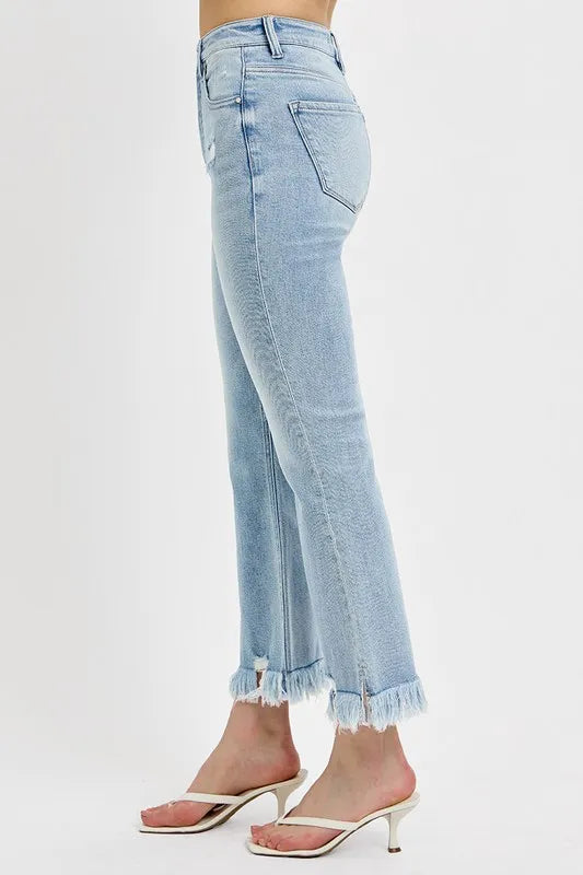 Risen Raw Hem Cropped Flare Jeans