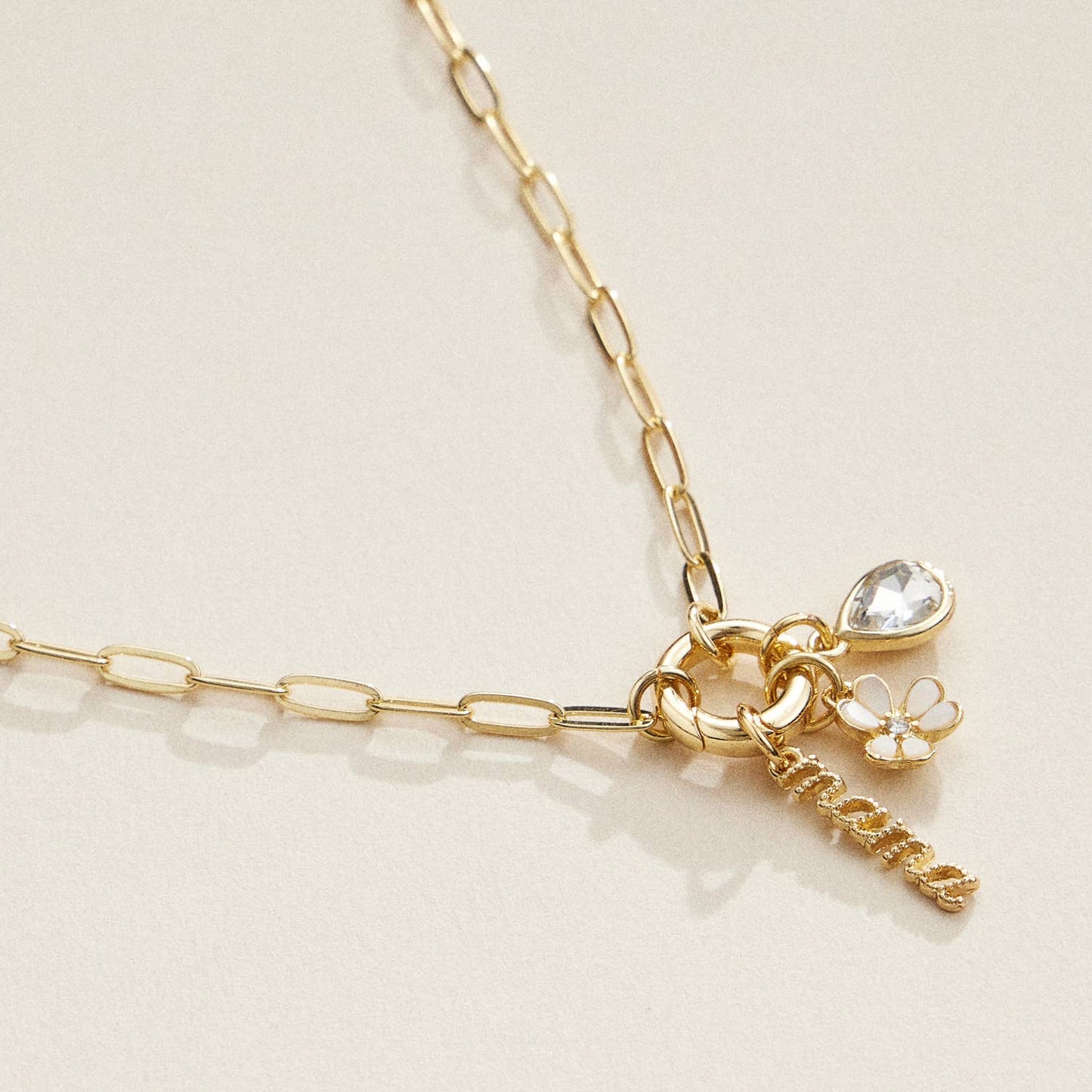 Mama Gold Dipped 18k Teardrop and Flower Charm Necklace