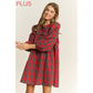 Plus Plaid Babydoll Bow Mini Dress