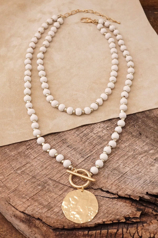Earthy Elegance Wooden Bead Necklace | Cream