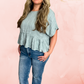 Peplum Round Neck Blouse - Sage