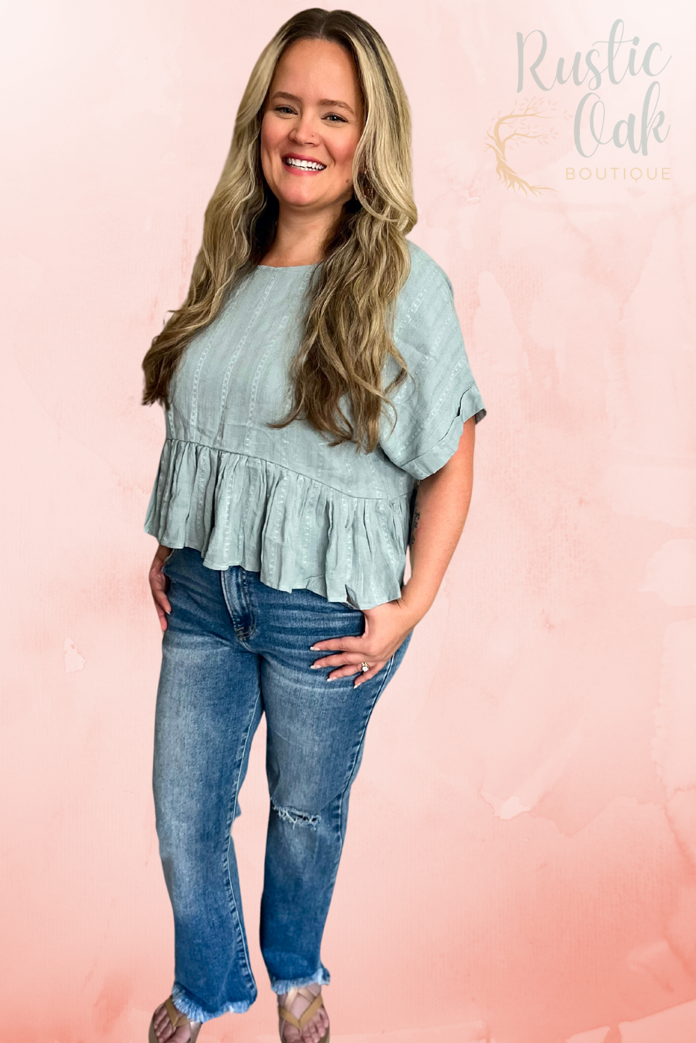 Peplum Round Neck Blouse - Sage