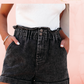 Black Vintage Washed Frilled High Waist Denim Shorts