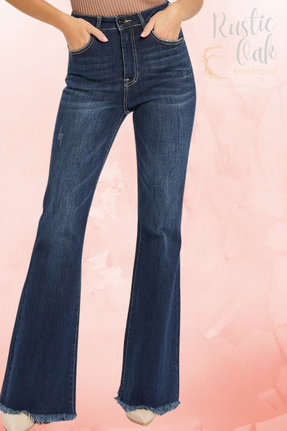 Plus High Rise Vintage Frayed Hem Flare Jeans