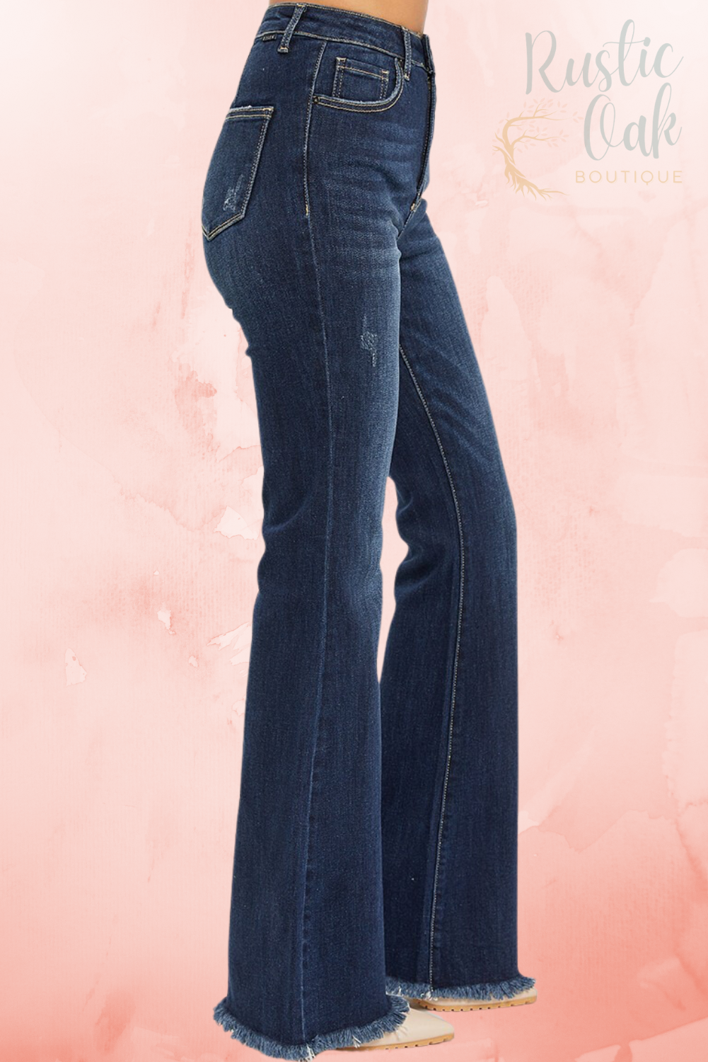 High Rise Vintage Frayed Hem Flare Jeans