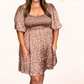 Floral Print Smocked Mocha Babydoll Dress