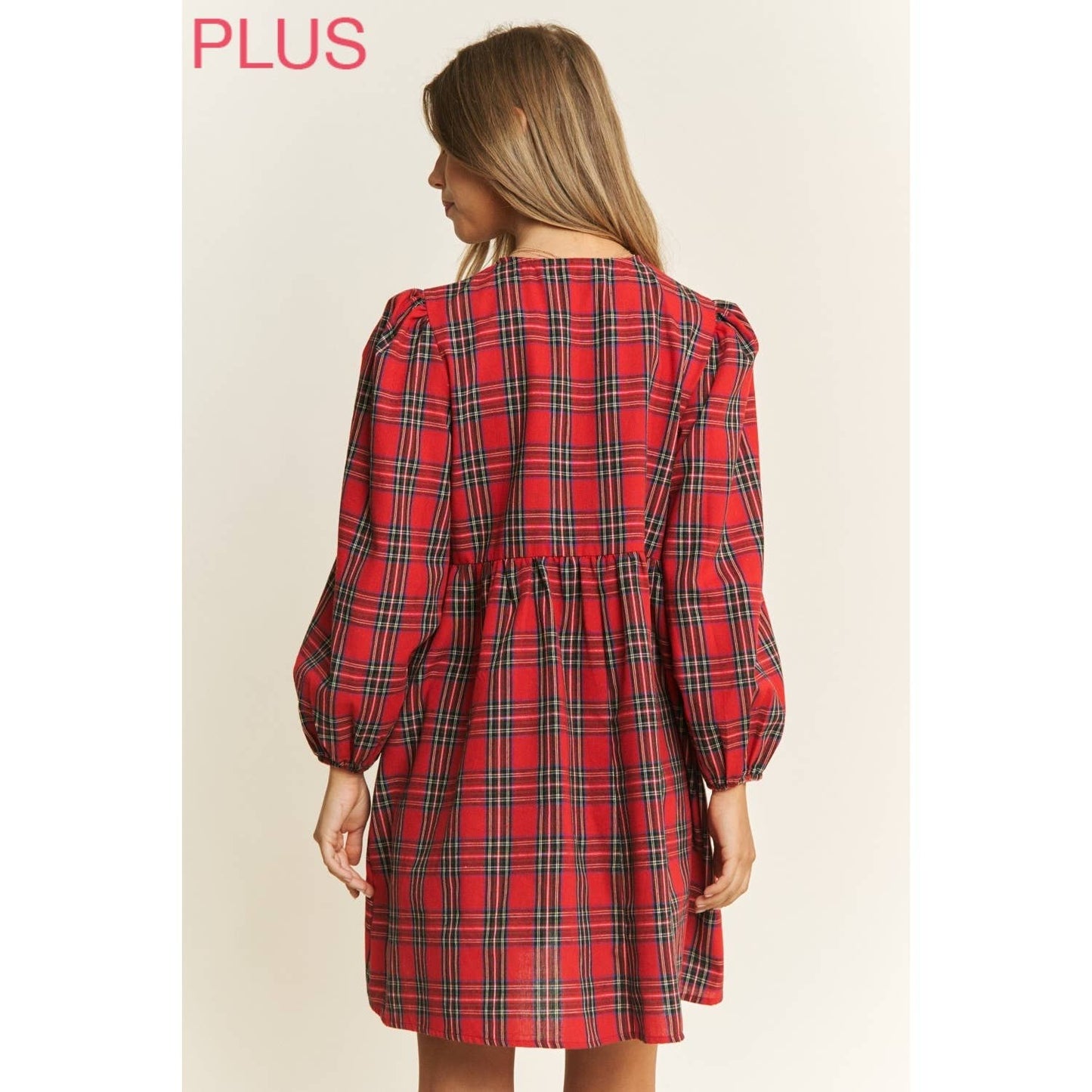 Plus Plaid Babydoll Bow Mini Dress