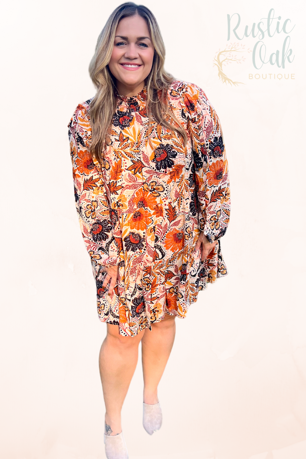 Plus Autumn Boho Long Sleeve Dress